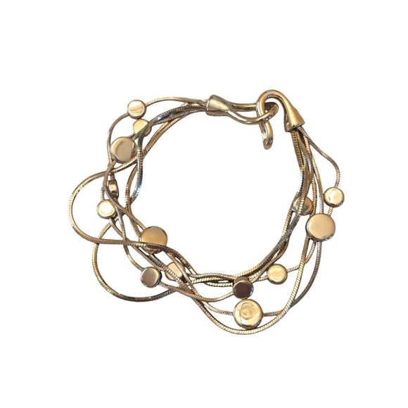 Multi-Strand Gold-Tone Snake Chain Bracelet With Polished Disc Accents & Hook Cl - Picture 1 of 3